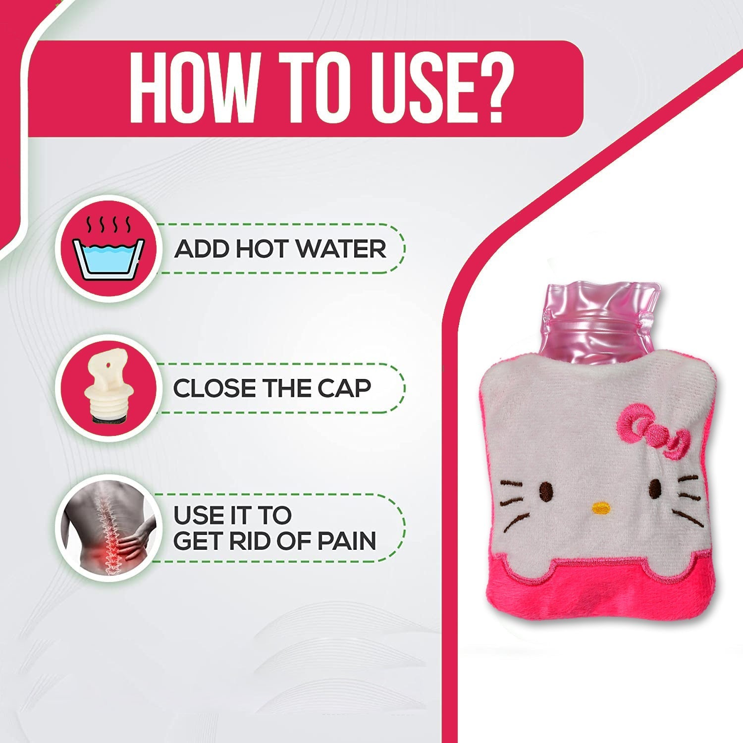 6520 Pink Hello Kitty small Hot Water Bag with Cover for Pain Relief, Neck, Shoulder Pain and Hand, Feet Warmer, Menstrual Cramps. 6520 Pink Hello Kitty small Hot Water Bag with Cover for Pain Relief, Neck, Shoulder Pain and Hand, Feet Warmer, Menstrual Cramps.